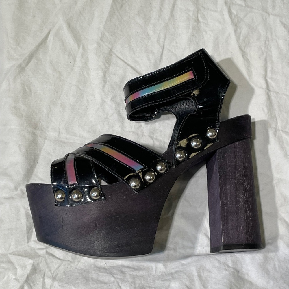 VINTAGE Underground Black and Iridescent Platform Sandals